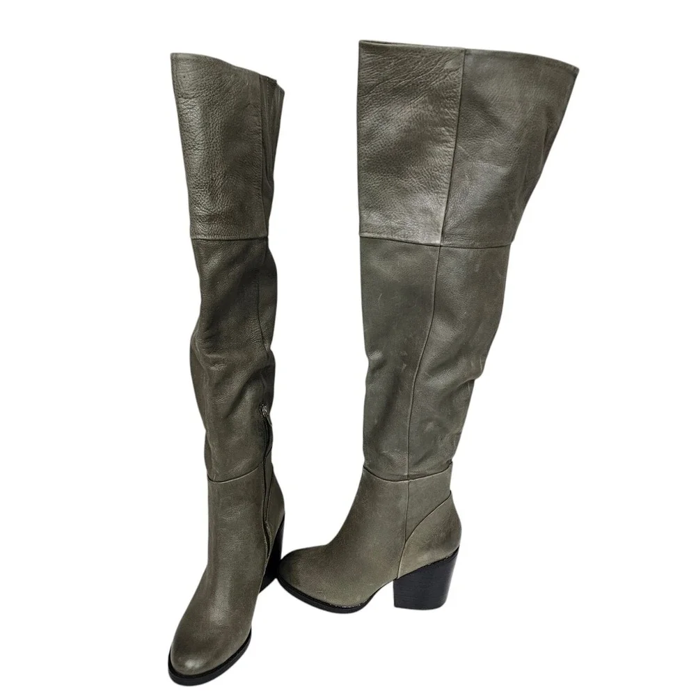 Aldo Casine Taupe Gray Over the Knee Boots Block‎ Heel Faux Leather US 8.5 EUR39